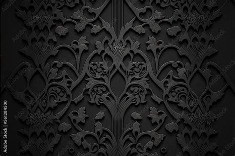 a black wallpaper with a floral design on it's side and a black ...