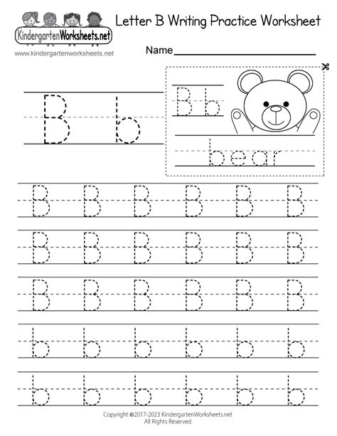 Free Printable Letter B Writing Practice Worksheet