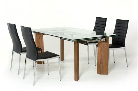 Modern Glass Top Extendible Dining Table with Wooden Legs Columbus Ohio VIG-Helena-Libby