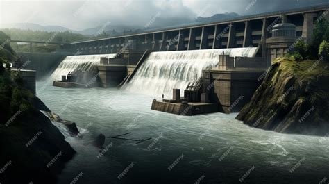 Premium AI Image | a large dam with a waterfall in the background.