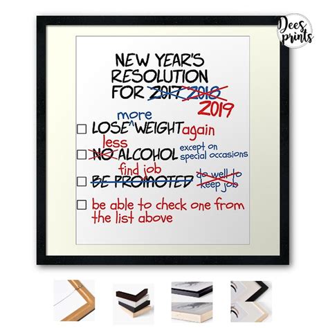 This funny new year’s resolution list would be the perfect decoration or gift on new year. New ...