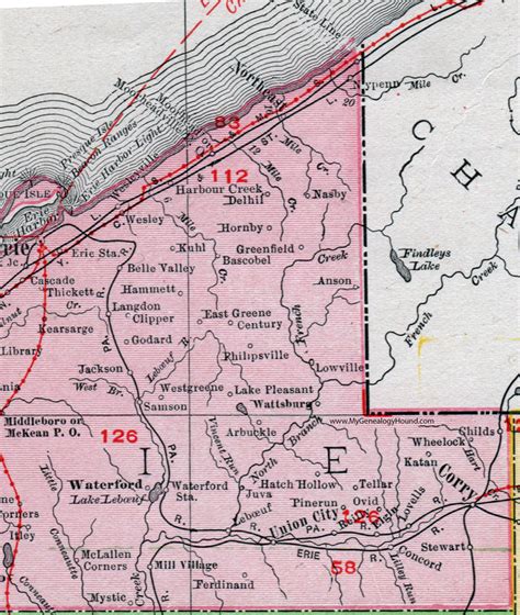 Erie County, Pennsylvania 1911 Map by Rand McNally, Corry, Union City, PA