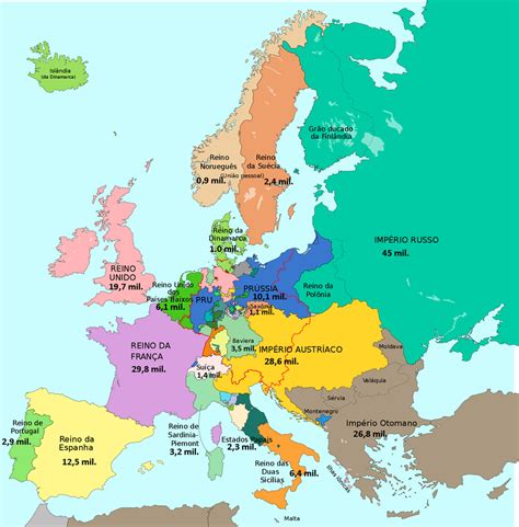 Map of Europe 1815 showing countries population : MapPorn