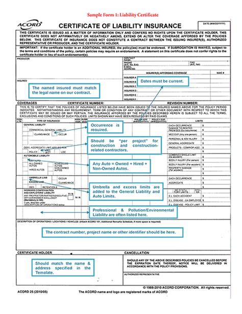 Sample Form 1: Certificate of Liability Insurance