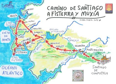 Mapa del Camino de Santiago a Fisterra y Muxia | Camino de santiago, Santiago, Mapas