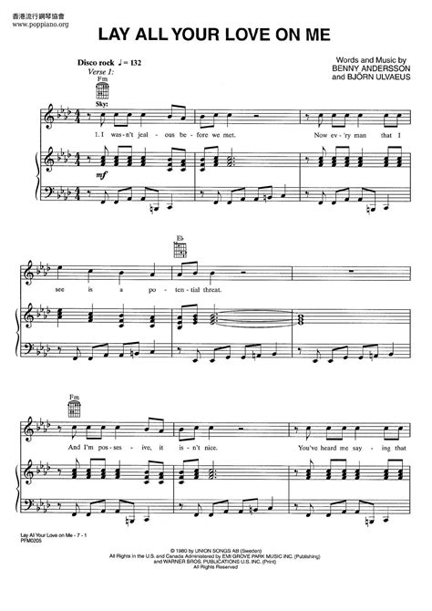 ABBA-Lay All Your Love On Me Sheet Music pdf, - Free Score Download ★