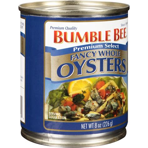 BUMBLE BEE Premium Select Fancy Whole Oysters, 8 Ounce Can, High Protein Canned Food and Snacks ...