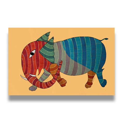 Elephant Canvas Painting - Gond Painting & Artwork - Tribal Art India