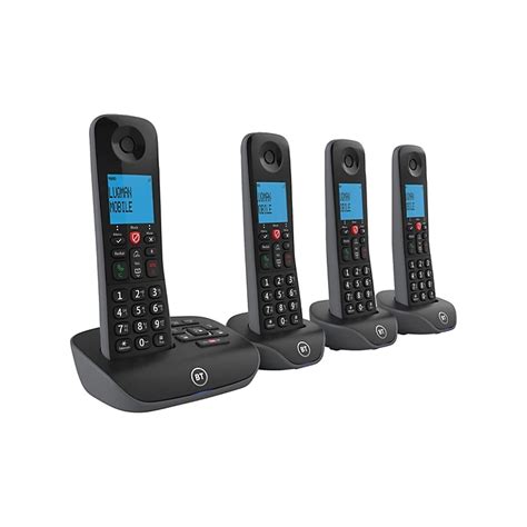 BT Essential 60848 Cordless Home Phone, Answering Machine, Black, Quad ...