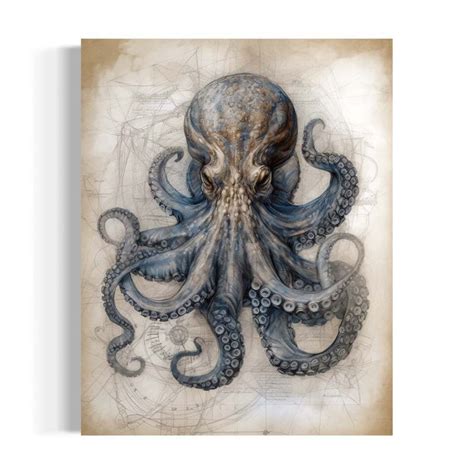 Octopus Wall Art Blue Octopus Kraken Print Sea Life - Etsy