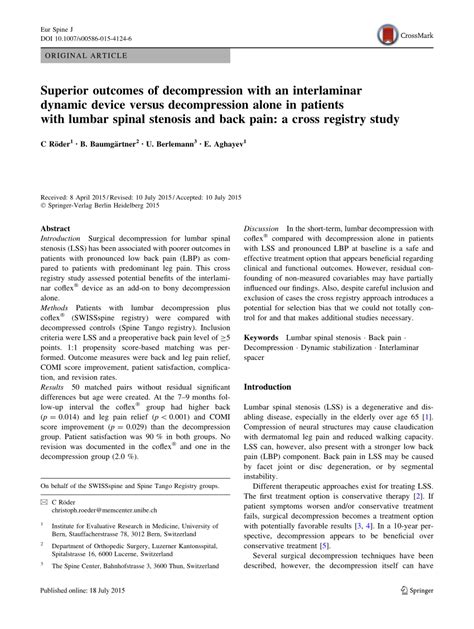 (PDF) Superior outcomes of decompression with an interlaminar dynamic device versus ...