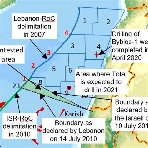 Israel-Lebanon maritime boundary dispute. Source: Authors' own elaboration. | Download ...