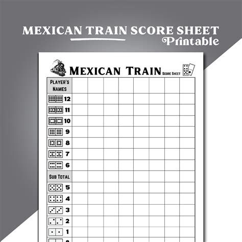 Mexican Train Dominoes Score Sheet, Mexican Train Game Score Sheet ...