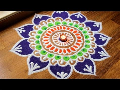 Freehand flower rangoli designs with colours - YouTube