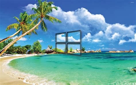 Windows 10 transparent logo on a tropical beach wallpaper - Computer ...