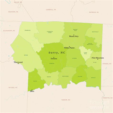 NC Surry County Vector Map Green Digital Art by Frank Ramspott - Pixels