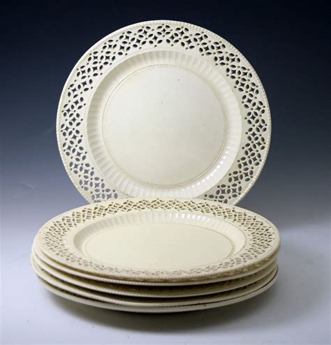 Six English creamware pottery plates with pierced borders 18 th century - John Howard