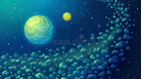 Asteroid Belt in Space. Cosmic Cartoon Background Stock Vector ...