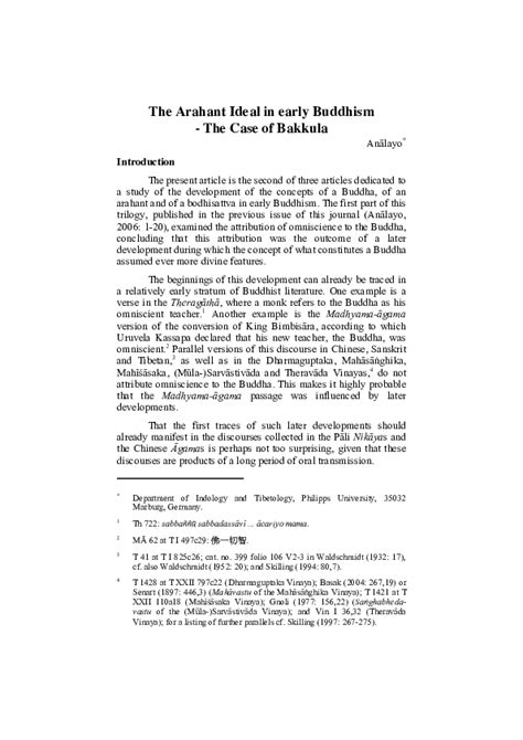 (PDF) The Arahant Ideal in early Buddhism -The Case of Bakkula | Bhikkhu Anālayo - Academia.edu