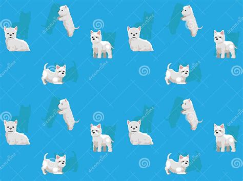 Dog West Highland White Terrier Cute Cartoon Poses Seamless Wallpaper Background Stock Vector ...