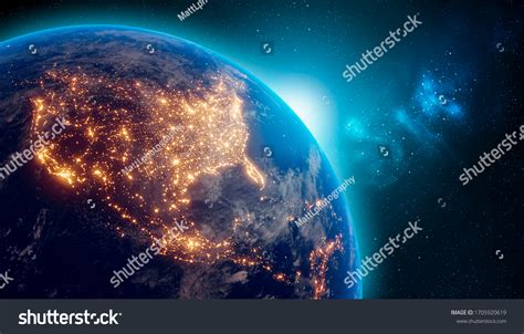 Earth Night Outer Space City Lights Stock Illustration 1705920619 ...