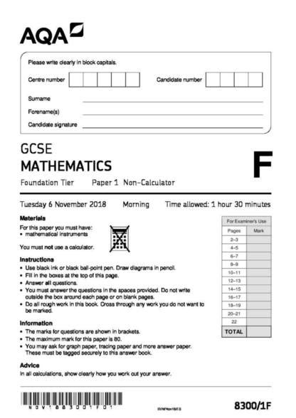 AQA GCSE Mathematics 2018 Foundation Tier paper 1 | StudyLast