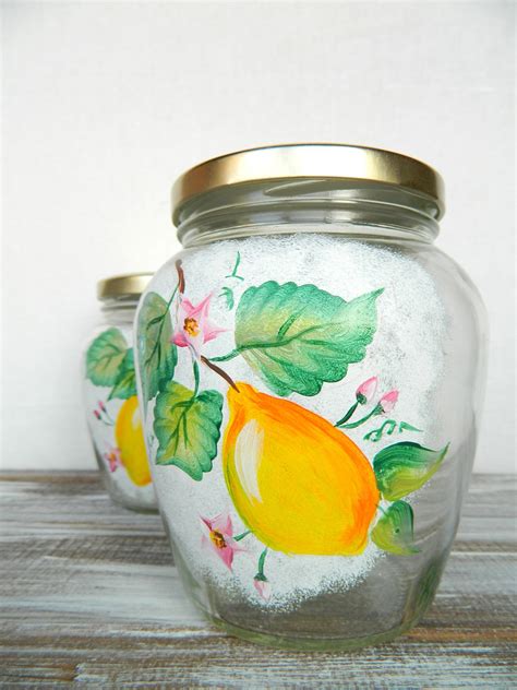 Hand Painted Glass Jars With Lid Jam Pot Kitchen Canister Set - Etsy