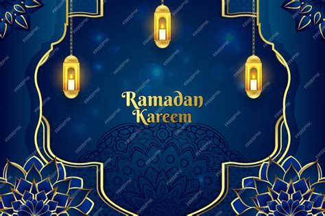 Premium Vector | Ramadan Islamic background blue and gold color with ...