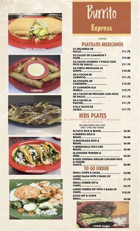 Menu at Burrito Express restaurant, Ellisville