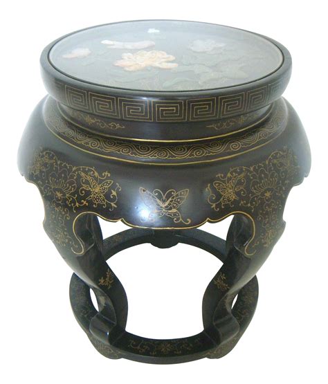 Vintage Black Lacquer Inlaid Drum Stool/Side Table on Chairish.com ...