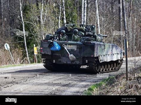 Swedish soldiers on Combat Vehicle 90 (CV90), In Swedish: Stridsfordon 90, during the large ...