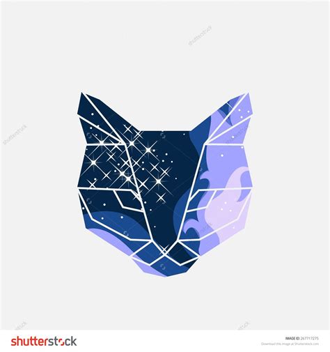 Vector unusual geometric illustration with space cat of triangles in origami style Cat Vector ...