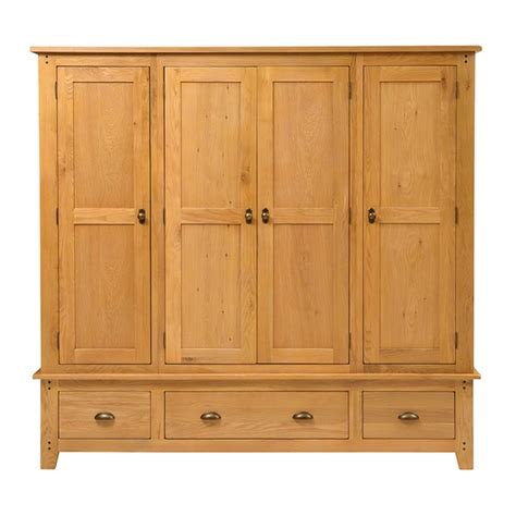 Oakland Rustic Oak Four Door Wardrobe - The Cotswold Company