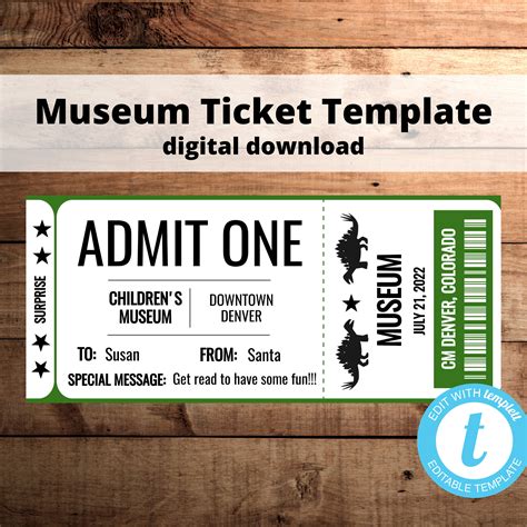 Museum Ticket Template, Surprise Announcement, Printable Custom Event Ticket Gift - Etsy