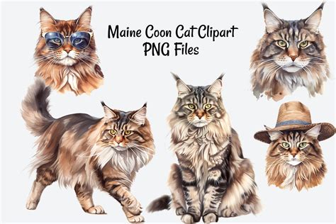 Maine Coon Cat Watercolor Clipart Graphic by Laughing Wolf Art · Creative Fabrica