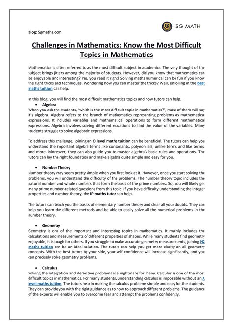 Challenges in Mathematics: Know the Most Difficult Topics in ...