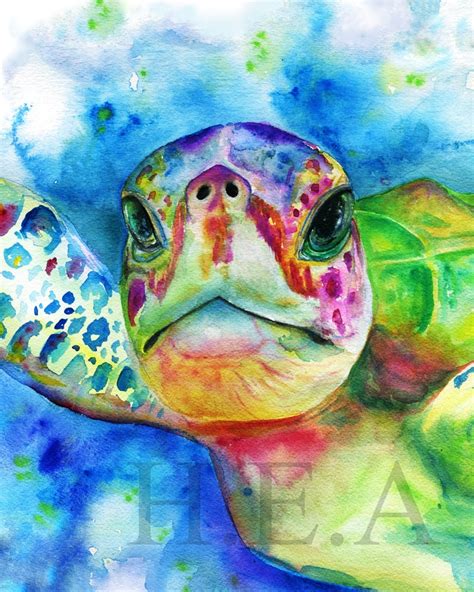 Watercolor turtle print Watercolor sea turtle art print | Etsy