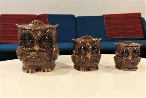 Vintage Ceramic Owl Cookie Jar Set Sittre Ceramic Owl Cookie | Etsy ...