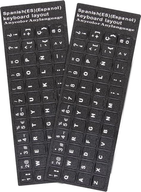 Buy 2Pack Spanish Keyboard Stickers, Spanish Keyboard Replacement Stickers Black Background with ...