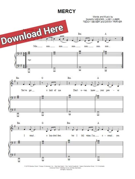 Shawn Mendes Mercy Sheet Music, Piano Notes, Chords