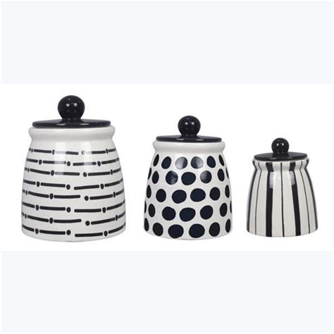 Ceramic Black & White Canister Set of 3 - Etsy