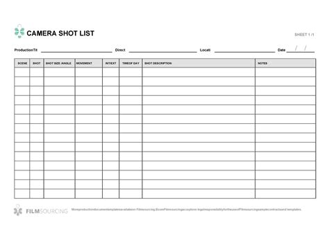 Movie Shot List Template | PDF Template