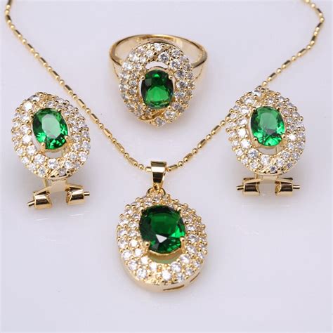 2017 New Style Direct Green Gold Jewelry Sets Necklace Earring Pendant ...