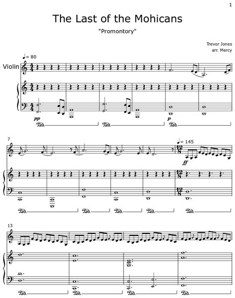 The Last of the Mohicans - Sheet music for Violin, Piano