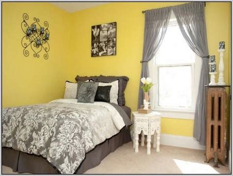 Gray Curtains With Yellow Walls | Yellow bedroom walls, Yellow bedroom, Yellow home decor