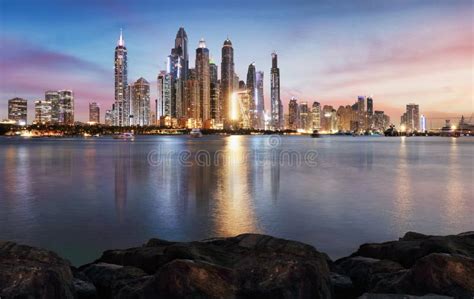 Marina in Dubai from Palm Jumeriah at Night, UAE Editorial Photography - Image of buildings ...