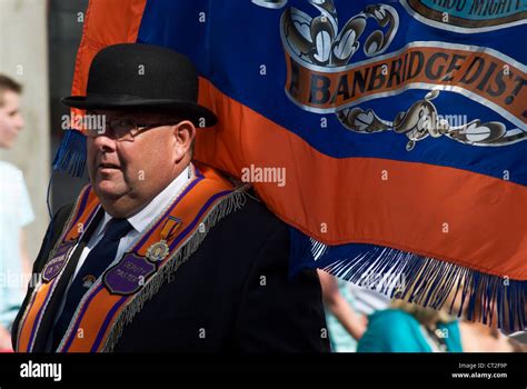 12th July, 2011. Rathfriland, Northern Ireland, UK. Orangemen march up ...