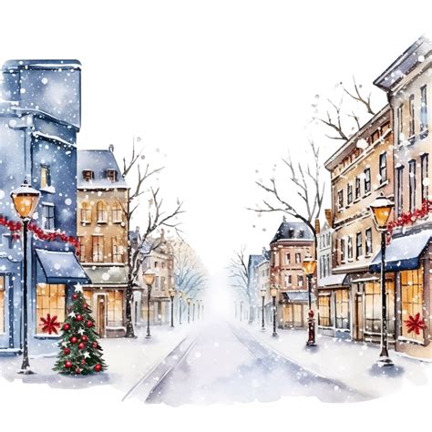 Christmas City Street, Winter Landscape, Snowy City Urban Composition, Merry Christmas Card PNG ...