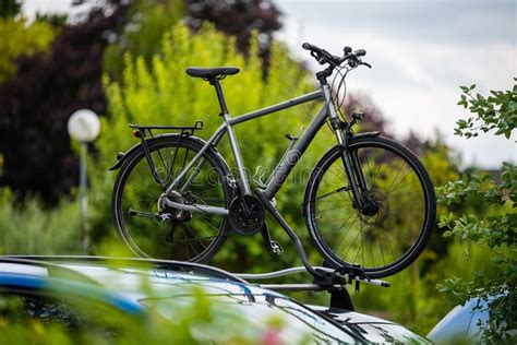 Bicycle on the Car with a Bike Carrier on the Roof Stock Image - Image ...