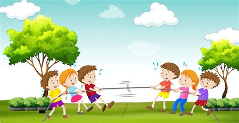 Free Vector | Children play tug of war in the park